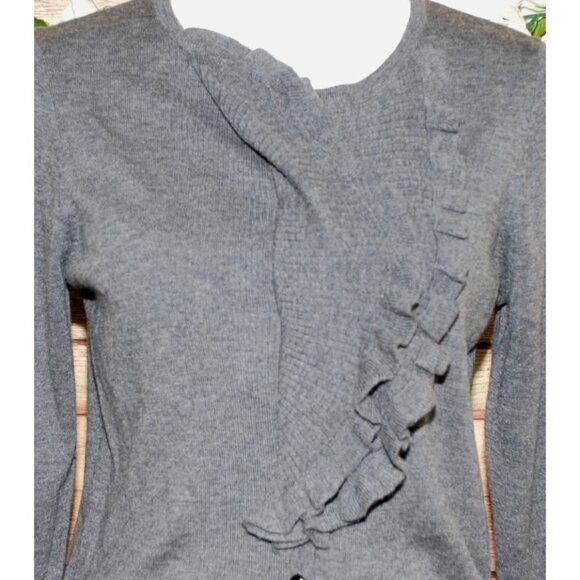 Ann Taylor Ladies Gray Button Ruffle Up Cardigan Sweater Size S Cashmere Wool - Picture 4 of 9